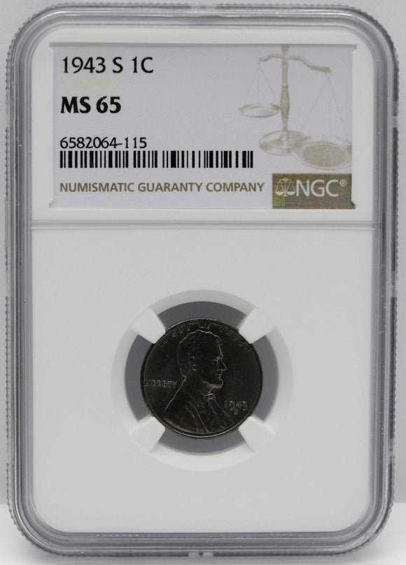 1943-S 1c Lincoln Wheat Steel NGC MS65