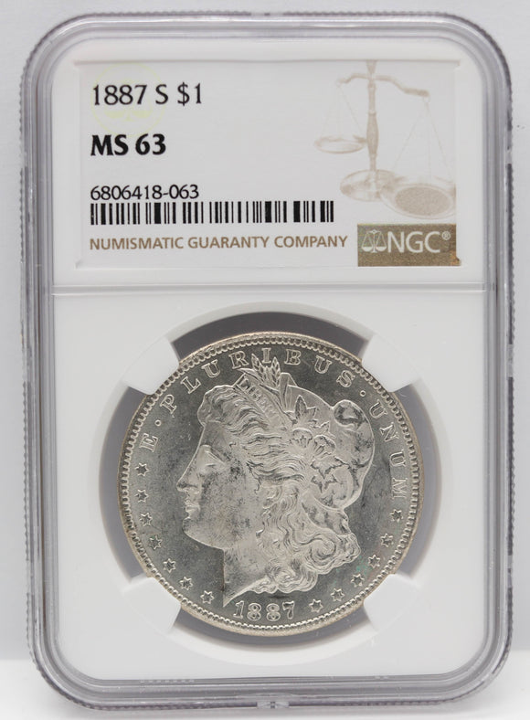 1887-S $1 Morgan Silver Dollar NGC MS63