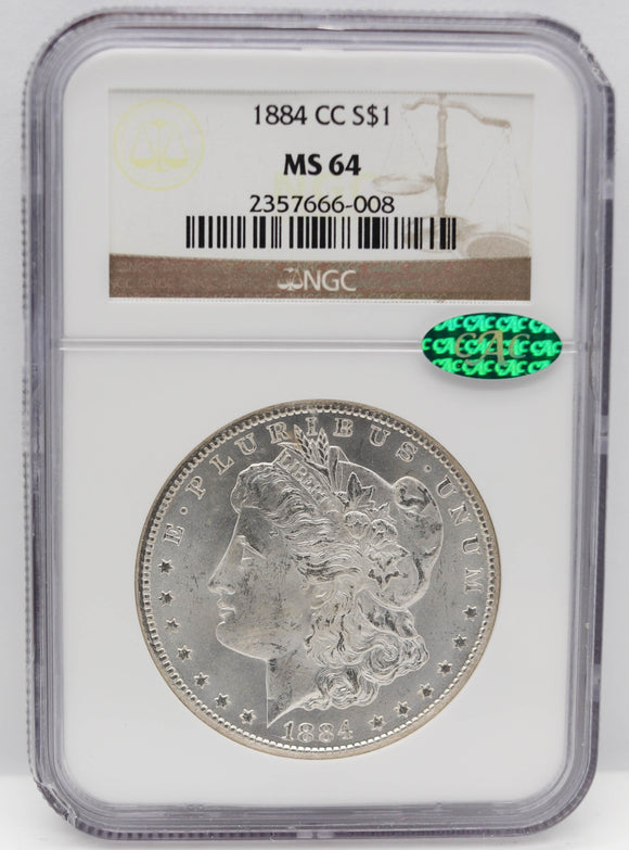1884-CC $1 Morgan Silver Dollar NGC MS64 CAC
