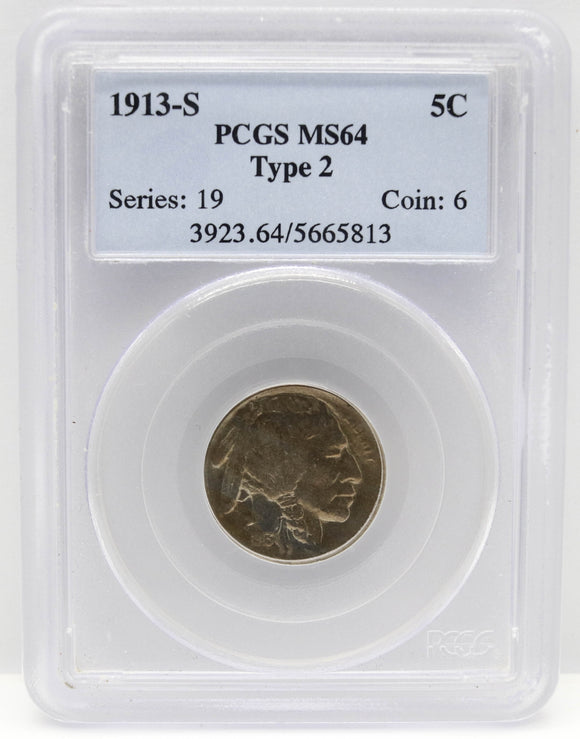 1913-S 5c Buffalo Nickel Type 2 PCGS MS64