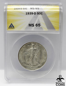 1939-D 50c Walking Liberty ANACS MS65