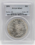 1891 $1 Morgan Silver Dollar PCGS MS62