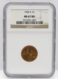 1955-S 1c Lincoln Wheat NGC MS67 RD