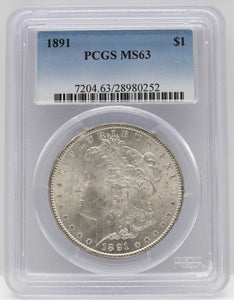 1891 $1 Morgan Silver Dollar PCGS MS63